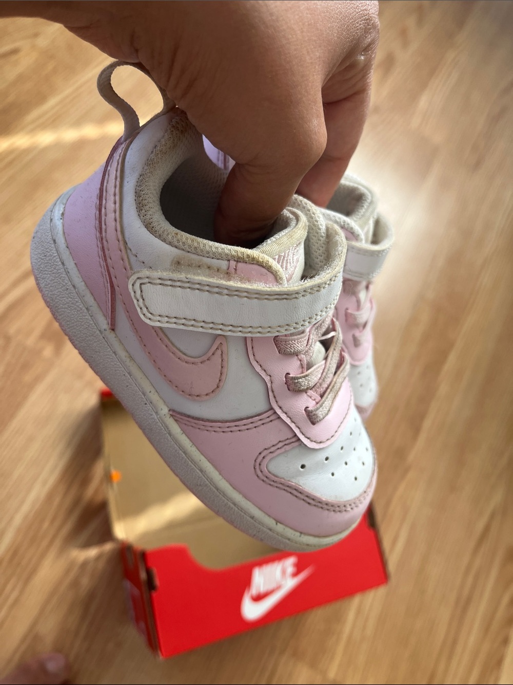 Nike Kids Pink and White Hook-and-Loop Sneakers